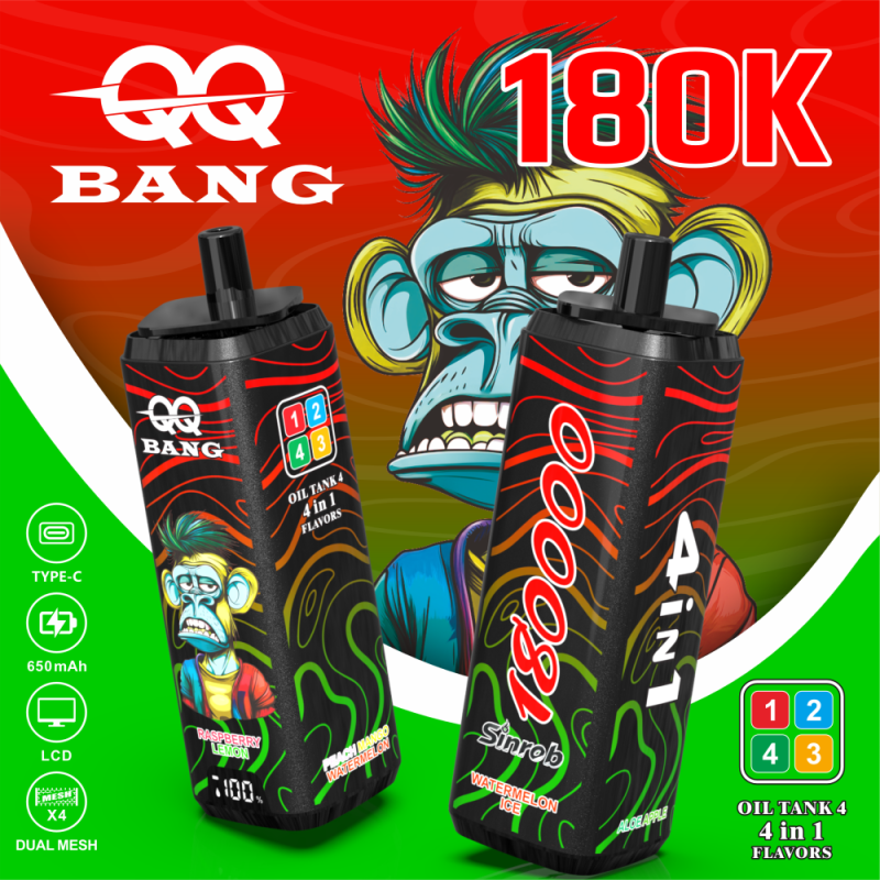 QQBANG 180K puffs-watermelon icealoe appleraspberry lemonpeach mango watermelon