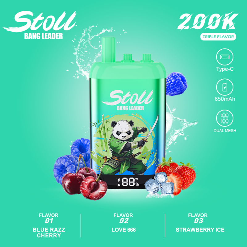 Bang Leader stoll 200K Triple Flavor-Blue Razz Cherry & Love 666 & Strawberry Ice Bang Leader stoll 200K Triple Flavor-Blue Razz Cherry & Love 666 & Strawberry Ice