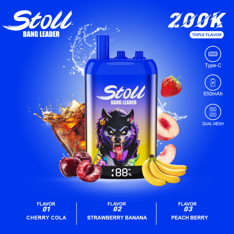 Bang Leader stoll 200K Triple Flavor-Cherry cola & Strawberry banana & Peach berry Bang Leader stoll 200K Triple Flavor-Cherry cola & Strawberry banana & Peach berry