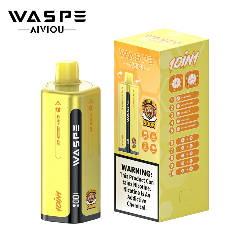 WASPE 10 in 1 Quinton 500K puffs-Banana Ice & Pineapple Ice & Mango Ice & Peach Ice & Black Dragon Ice WASPE 10 in 1 Quinton 500K puffs-Banana Ice & Pineapple Ice & Mango Ice & Peach Ice & Black Dragon Ice