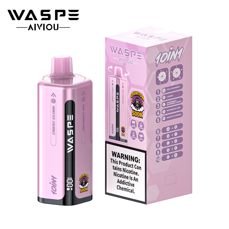 WASPE 10 in 1 Quinton 500K puffs-Pink Lemon Mint & Love 666 & Strawberry Raspberry Cherry & Watermelon Lime & Monster Cherries WASPE 10 in 1 Quinton 500K puffs-Pink Lemon Mint & Love 666 & Strawberry Raspberry Cherry & Watermelon Lime & Monster Cherries