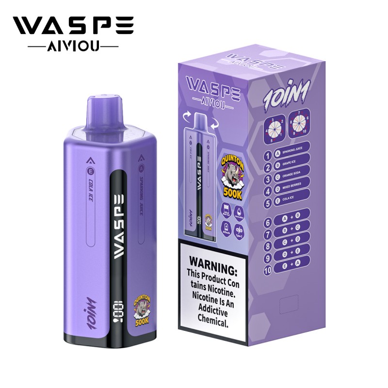 WASPE 10 in 1 Quinton 500K puffs-Sparking Juice & Grape Ice & Orange Soda & Mixed Berries & Cola Ice WASPE 10 in 1 Quinton 500K puffs-Sparking Juice & Grape Ice & Orange Soda & Mixed Berries & Cola Ice