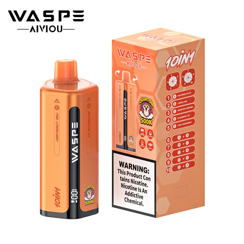 WASPE 10 in 1 Quinton 500K puffs-Watermelon Ice & Lemon Lime & Monster Cherries & Blueberry Ice & Pink Lemon Mint WASPE 10 in 1 Quinton 500K puffs-Watermelon Ice & Lemon Lime & Monster Cherries & Blueberry Ice & Pink Lemon Mint